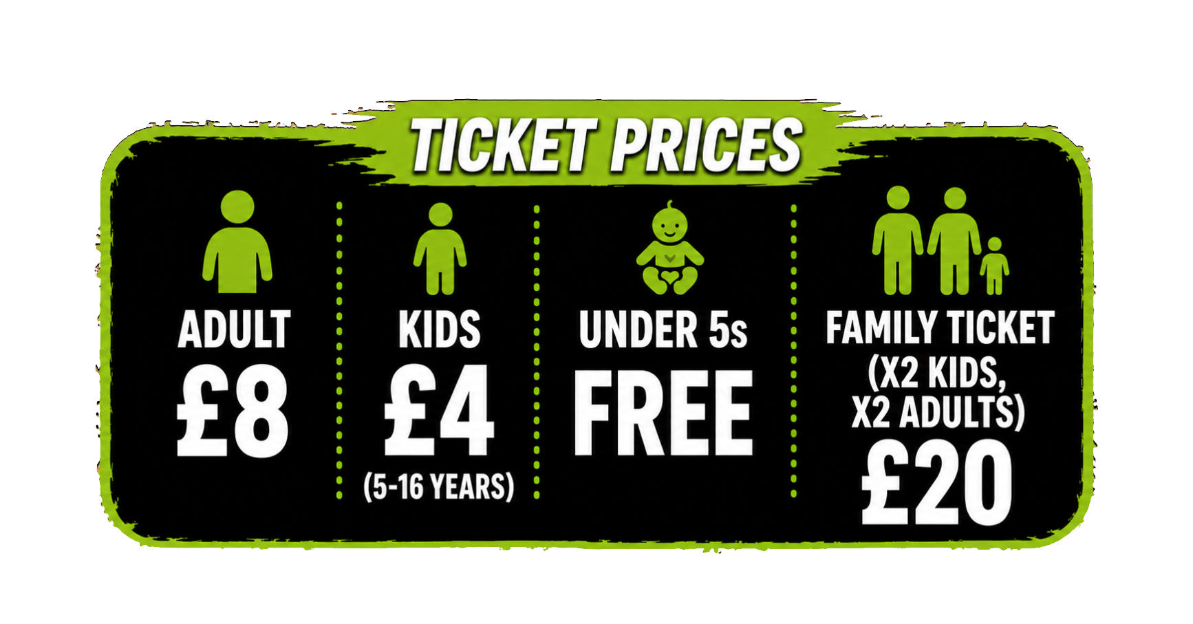 Adult £8, kids £4, under 5s free and family ticket £20
